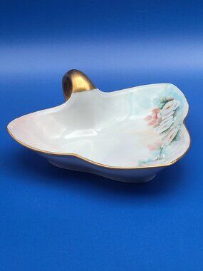 RS Germany Antique Handled Nappy Trinket Dish Blue Mark Signed
